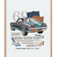 Oak-framed collage artwork featuring a 1969 Chevrolet Camaro, a large gray 69, torn paper shapes, and descriptive text.