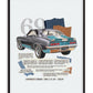 Black-framed collage artwork of a 1969 Chevrolet Camaro with a large gray 69, torn paper shapes, and descriptive text.