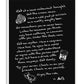 White-framed black artwork with handwritten dining reflections and food-and-drink illustrations.