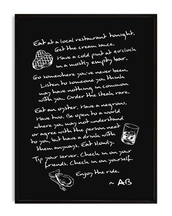 Enjoy The Ride Print - Anthony Bourdain (Noir)