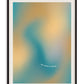 Framed abstract art print with gradient colors and text on a white background