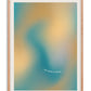 Oak-framed abstract teal and yellow art print reading “Get back to center.”