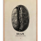 Oak-framed Brazil Minas Gerais art print featuring a black coffee bean with a map outline.