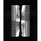 Black-framed white abstract comb artwork on a textured black background.