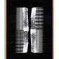 Oak-framed white abstract comb artwork on a textured black background.