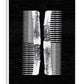 White-framed white abstract comb artwork on a textured black background.