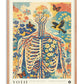 Oak-framed YOTIF Corporis in Bloom No. 1 artwork featuring a floral rib cage, branching vessels, butterflies, and a flying bird.