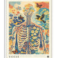 White-framed YOTIF Corporis in Bloom No. 1 artwork featuring a floral rib cage, branching vessels, butterflies, and a flying bird.