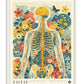 White-framed floral anatomy artwork featuring a skeleton, circulatory system, flowers, and butterflies.