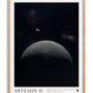 Oak-framed Artemis II art print showing a crescent Earth above the cratered lunar horizon.