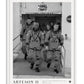 White-framed Artemis II crew art print featuring four astronauts in spacesuits walking out of a NASA building.