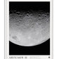 White-framed Artemis II art print featuring a detailed cratered lunar surface against black space.