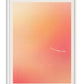 White-framed abstract art print with a peach-to-coral gradient and the white text “Good energy only.”