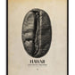 Black-framed Hawaii Kona coffee art print featuring an enlarged coffee bean with island outlines.