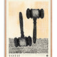 Oak-framed YOTIF legal collection art print featuring two black illustrated gavels over orange and black halftone patterns.