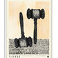 White-framed YOTIF legal collection art print featuring two black illustrated gavels over orange and black halftone patterns.