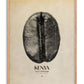 Oak-framed Kenya coffee artwork featuring a large mapped coffee bean on a warm cream background