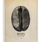 White-framed Kenya coffee artwork featuring a large mapped coffee bean on a warm cream background