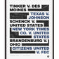 Black-framed legal typography artwork listing Tinker, Texas v. Johnson, Schenck, New York Times, Brandenburg, and Citizens United.
