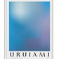 White-framed Silent Reflection No.1 art print with a soft blue and lavender gradient and URUIAMI lettering.