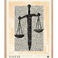 Oak-framed Sword & Scales artwork featuring a black sword and hanging scales over dense marks with an orange dotted border.
