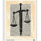 White-framed Sword & Scales artwork featuring a black sword and hanging scales over dense marks with an orange dotted border.