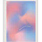 White-framed pink, blue, and lavender abstract gradient art print reading “The only way out is through.”