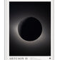 White-framed Artemis II eclipse artwork showing a dark celestial sphere surrounded by a faint glow.