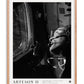 Oak-framed Artemis II art print showing a black-and-white portrait of an astronaut wearing a headset beside a spacecraft window.