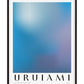 Black-framed Silent Reflection No.1 art print with a soft blue and lavender gradient and URUIAMI lettering.