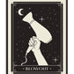 Black-framed Blowout art print depicting a hand holding a hair dryer beneath a crescent moon and stars.
