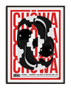 Modern koi fish wall art print titled “Chōwa,” featuring two koi in a yin-yang composition with bold red typography