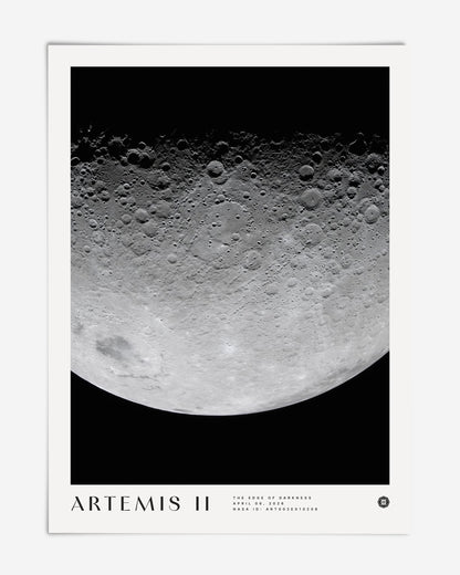 Unframed Artemis II art print featuring a detailed cratered lunar surface against black space.