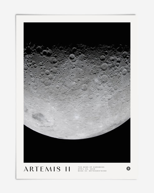Unframed Artemis II art print featuring a detailed cratered lunar surface against black space.