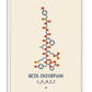 White-framed beta-endorphin art print featuring a molecular structure diagram on a cream background.
