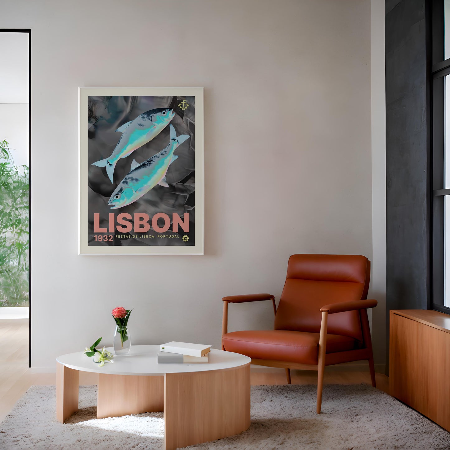 Framed Lisbon Portugal wall art print on office wall