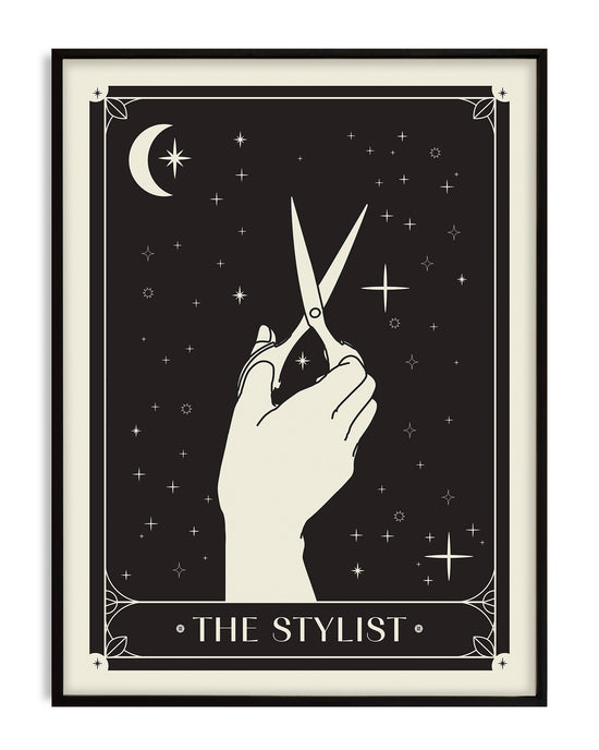 Wall art print featuring professional hair shears, designed for hair salons and stylist studios
