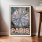 Framed Paris 2002 artwork featuring an iridescent Ferris wheel leaning against a wall beside a wooden table.