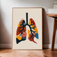 Framed abstract human lungs print leaning against wall