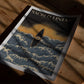 Unframed Sacred Lineup Oahu Hawaii art print resting on a wooden table in dappled light.