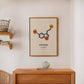 Framed Serotonin molecule artwork displayed in an interior setting.