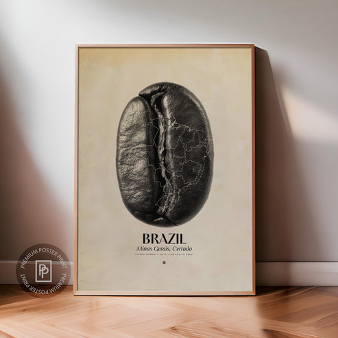Brazil Coffee Origins Print | Café Wall Art, Coffee Poster, Kitchen Decoration, Cafe-themed, Espresso Bar & Barista Decor