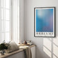 Black-framed Silent Reflection No.1 blue and lavender gradient artwork displayed in an interior setting.