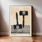 Light wood-framed YOTIF legal collection art print featuring two black gavels over orange and black halftone patterns, leaning against a wall.