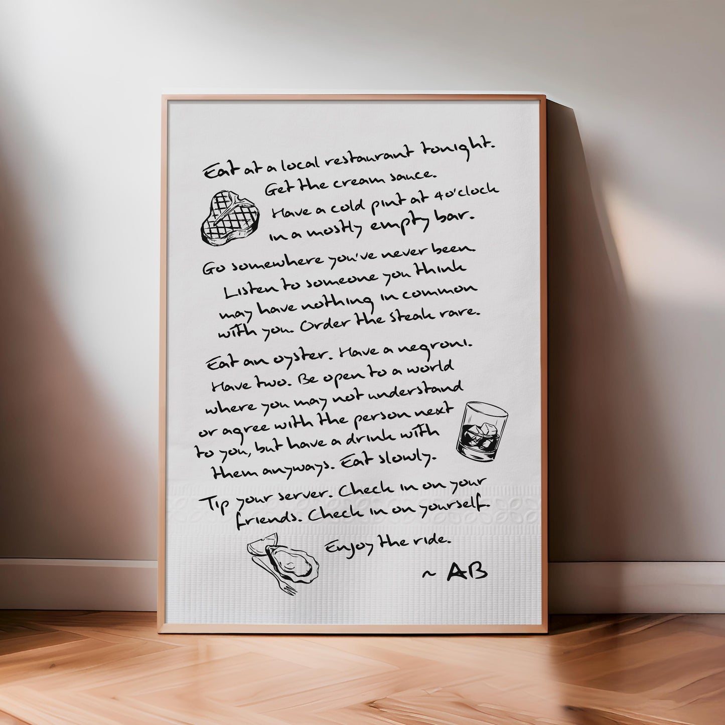 Enjoy The Ride Print - Anthony Bourdain Quote (Black)