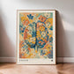 Framed Cerebrum in Bloom art print leaning against a wall in sunlight.