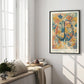 Black-framed Cerebrum in Bloom art print displayed beside a sunlit window seat.