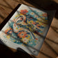 Unframed Auris in Bloom ear and floral art print lying on a wooden table in dappled sunlight.