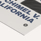 Close-up of a due process art print showing blue “Chimel v. California” text, a black scribbled block, and a small emblem.