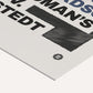 Close-up of the women's rights legal cases art print showing bold lettering, scribbled blocks, and a small emblem.